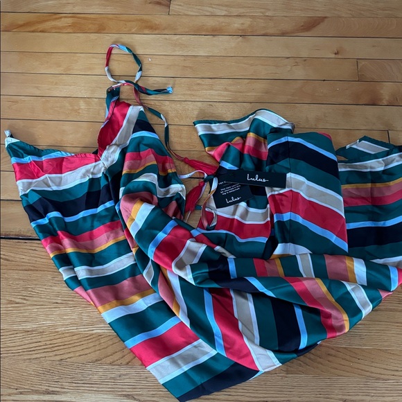 Lulus Malia Emerald Green Multi Striped Midi Dress - Size XS - Picture 8 of 8